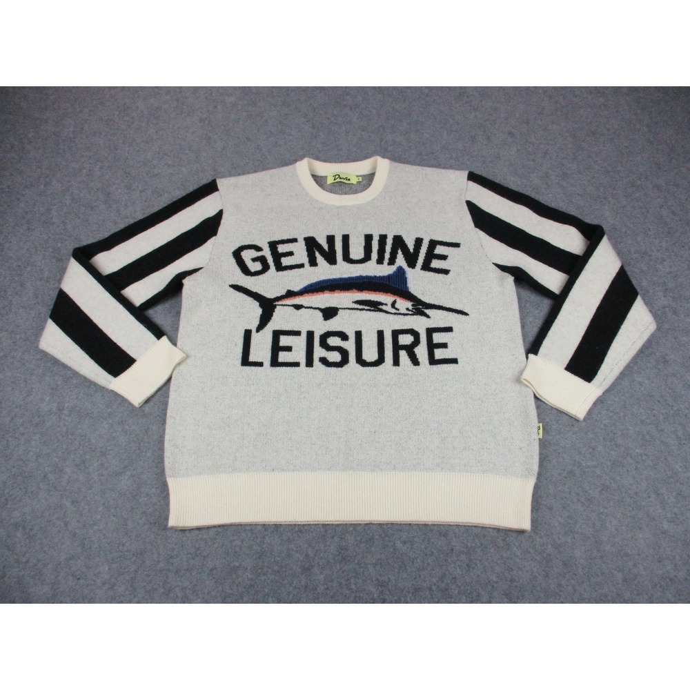 Duvin Sweater Mens Medium Off White Cream Genuine Leisure Marlin Fish Sweatshirt